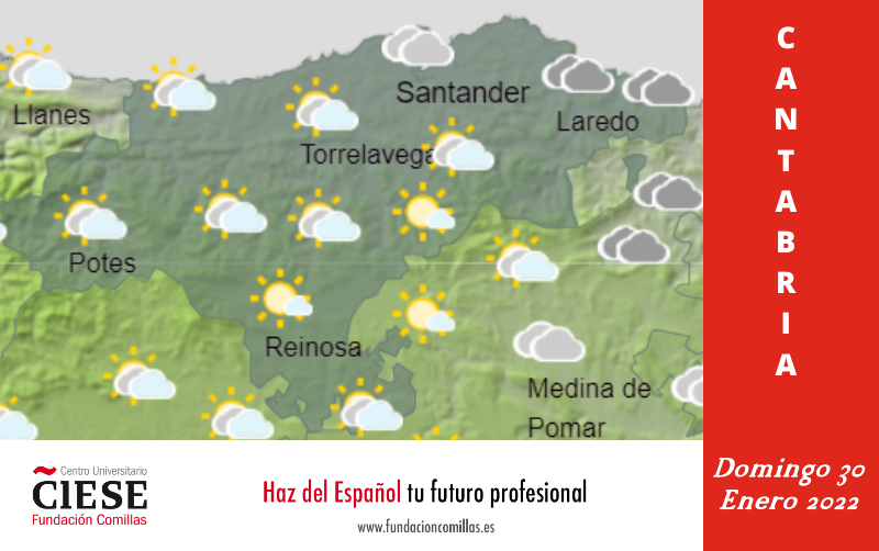 Predicción del tiempo en Cantabria para el domingo 30 de enero del 2022.